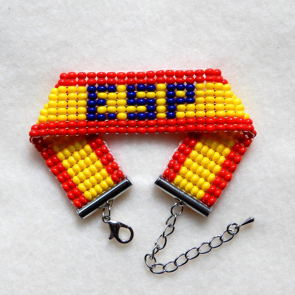 Spain Espana Spanish Flag Bead Bracelet, Handmade, Adjustable Length